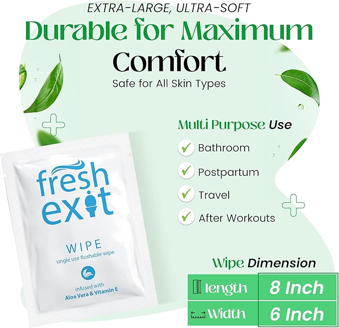 Flushable Wipes for Adults – 36 Individually Wrapped Biodegradable Wet Wipes, Travel Size, Extra-Large Unscented, hypoallergenic – Feminine Hygiene & Personal Care Wipes