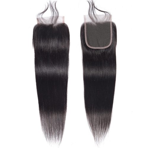 Peruvian Straight Human Hair Bundles with Closure(12" 14" 16"+10") Unprocessed Virgin Human Hair 3 Bundles with Closure 10A Straight Hair Weave Bundles with Lace Closure Natural Color