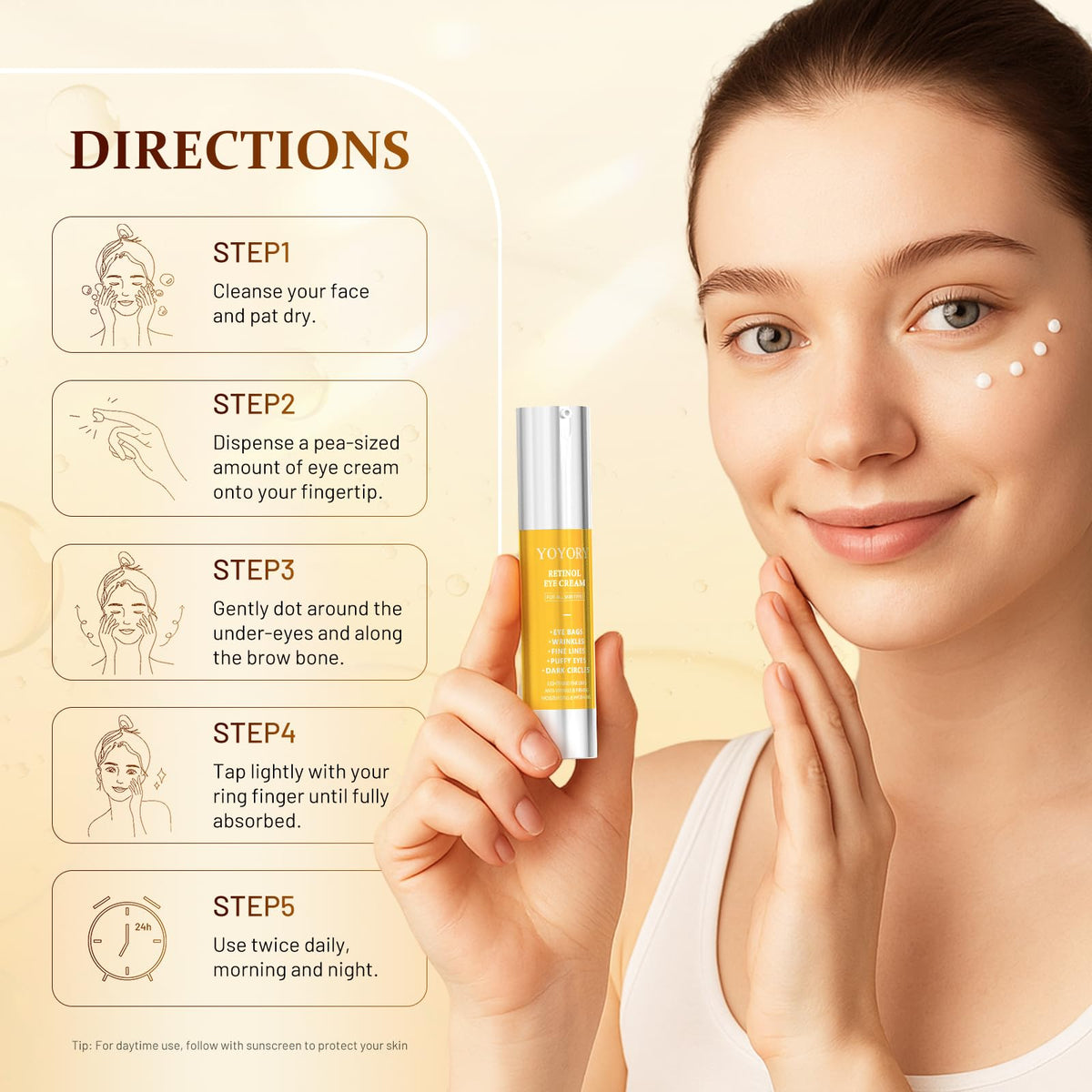 YOYORY Retinol Under Eye Cream - Anti-Aging Eye Cream for Dark Circles and Puffiness, Eye Bags, Wrinkles Fine Lines Skin Care Treatment Hydrates (20ml) Gold