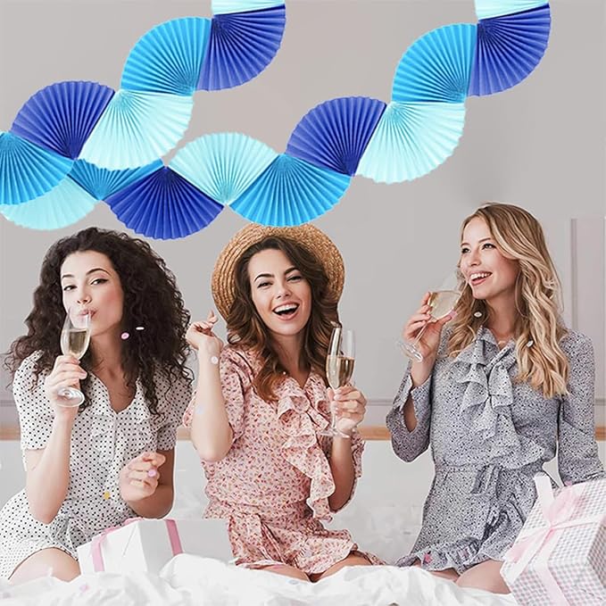 Blue Paper Fan Garland - Paper Fan Garland Party Decorations - Perfect for Birthday Parties, Holiday Decorations, Family Gatherings, Weddings and More (Blue)