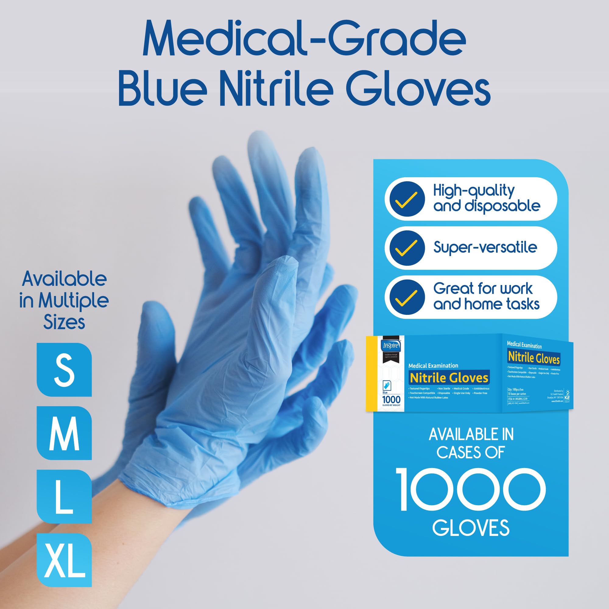 Inspire Nitrile Exam Gloves | The Original Quality Stretch Nitrile Light Blue | 4.5 Gloves Disposable Latex Free Medical EMT (Medium)