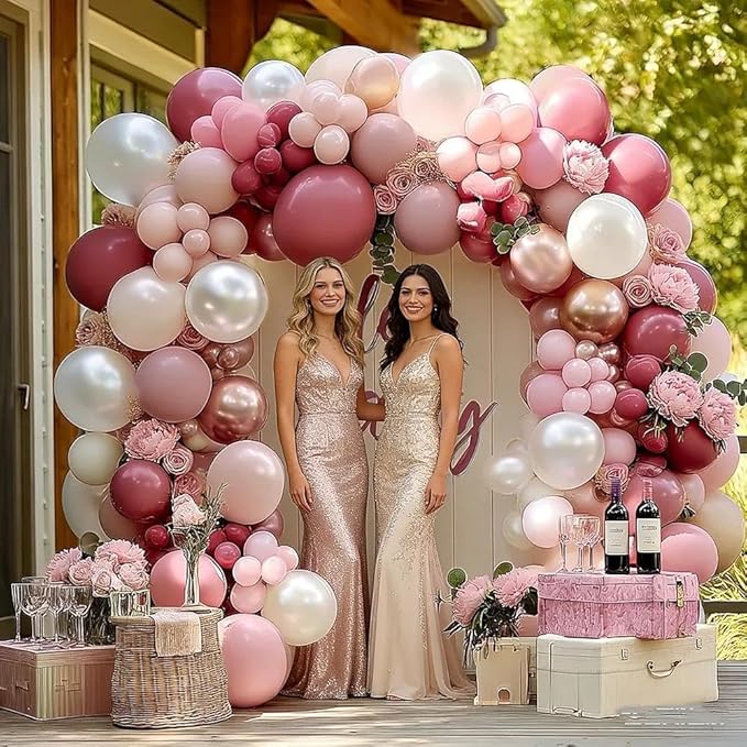 Dusty Rose Balloon Garland Double Stuffed Dusty Pink Mauve Pearl White Balloons Light Pink Cream Boho Balloon Arch Kit for Mother's Day Birthday Baby Shower Bridal Engagement Party Decorations
