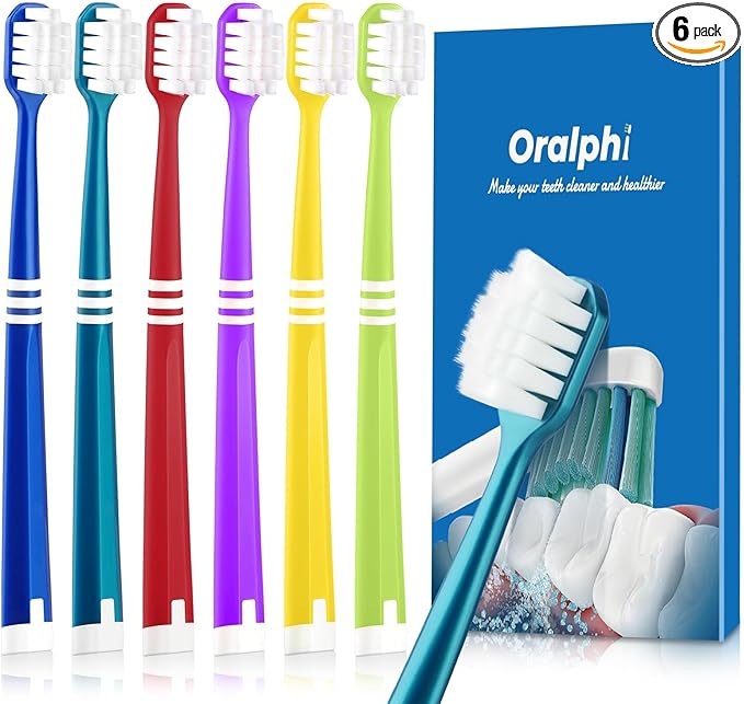 Extra Soft Toothbrush for Sensitive Gums, Wide Head Soft Bristle Toothbrush with 10000 Flossing Micro Nano Bristles for Adults, Pregnant Women, Elderly, Braces(6 Colors Set)