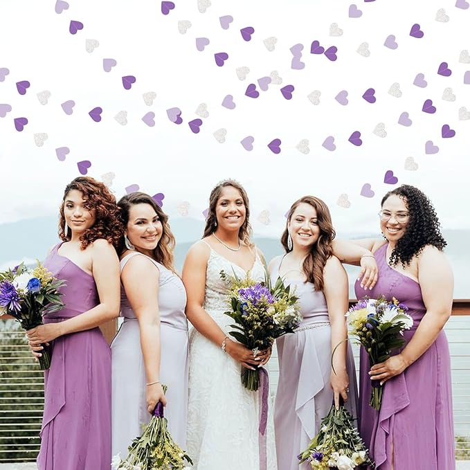 Purple Silver Birthday Party-Decorations Streamers - 52FT Graduation Hanging Heart Garland Banner,Valentines Baby Bridal Shower Engagement Wedding Anniversary Bachelorette Backdrop Decor Hugtmr