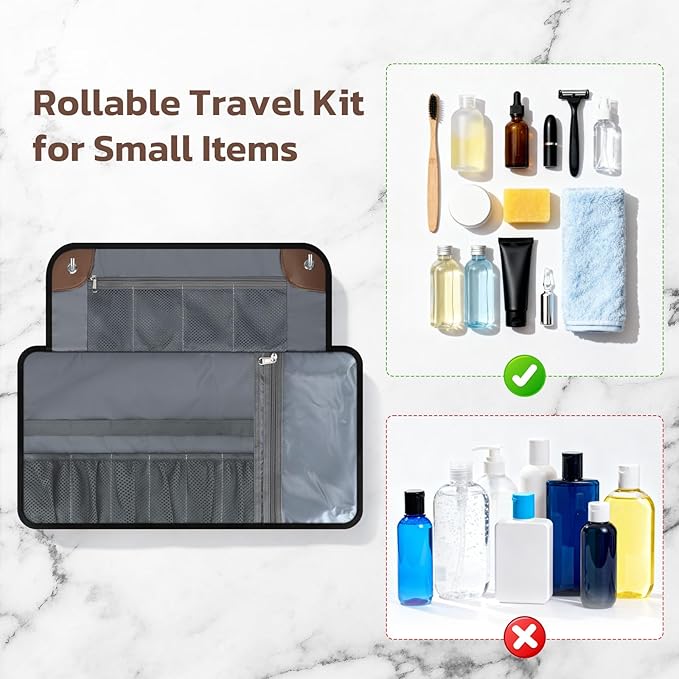 Toiletry Bag for Men, Travel Essentials Travel Toiletry Bag, Water-Resistant Compact Bathroom Roll Organizer for Hygiene, Shaving kit, Gifts for men (2.Khaki Yellow (Waxed Canvas))
