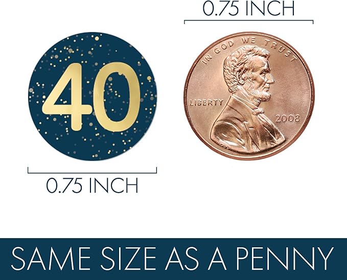 40th Birthday Party Favor Stickers – 180 Navy Blue and Gold Foil Labels for Chocolate Kisses – Candy Decorations for 40th Birthday Celebration – Milestone Party Supplies for Him or Her