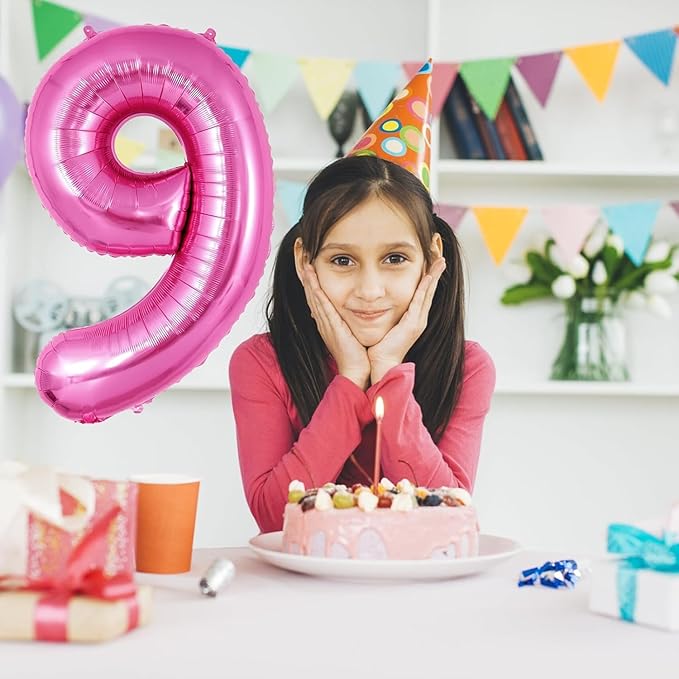 Pink Number Balloons, Large Hot pink Number 9 Balloon 40 Inch Pink 9 Balloon for Men Women Boys Girls 9th Birthday Party Decoration