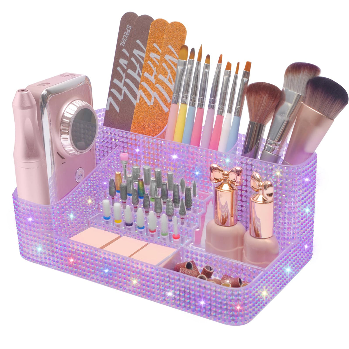 ANRUI Nail Drill Bit Holder, 28 Holes Plastic Nail Drill Machine & Bits Storage Case, Professional Nail Desk Organizer for Manicure Tools Gift for Women and Girls- Diamond Purple