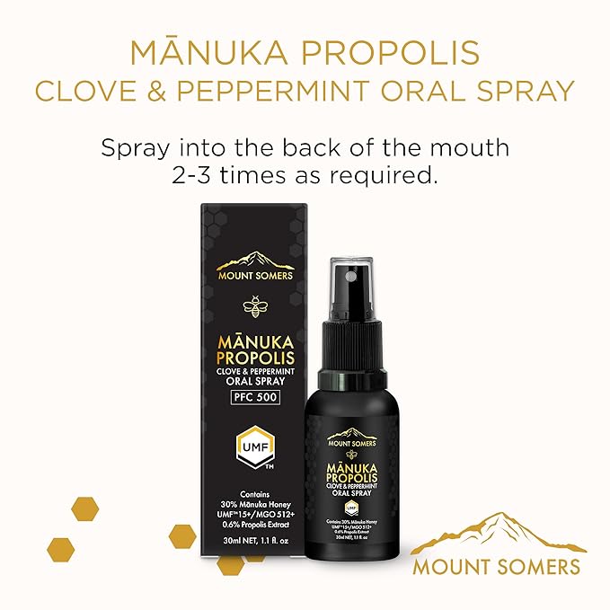 Propolis Oral Spray UMF15+ – Manuka Honey, Clove & Peppermint, Breath Freshener & Oral Comfort Support, Travel Size, 1 Fl Oz