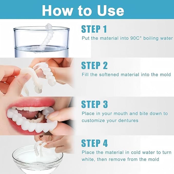 2 Pairs of Beautiful Smiles Both Men and Women Can Regain Their Confident Smiles. Upper and Lower Teeth Set. wear and for Temporary use