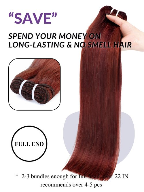 HERMOUS 13A Double Drawn Reddish Brown Bundles 22 Inch Copper Red Human Hair Single Straight Full and Thick Brazilian 100% Real Raw Human Hair Quick Weave Auburn Brown Colored #33B Bundles