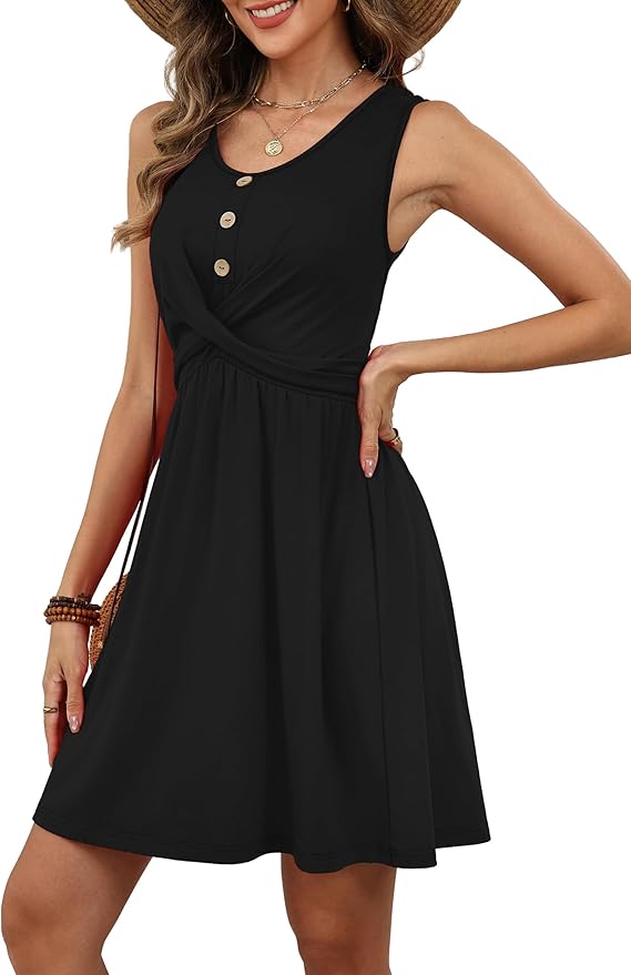 OFEEFAN Summer Dresses for Women Beach Fashion Sundresses Babydoll Dress Button Down Boho Dresses Cute Cross
