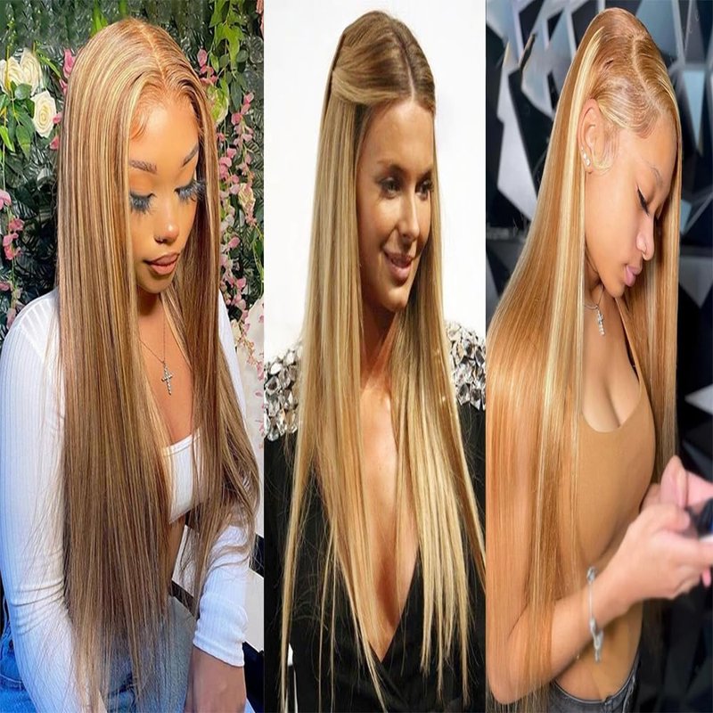 Blonde Human Hair Bundles P27/613 Straight Human Hair Bundles Brazilian Virgin Remy Hair Extensions Double Weft P27/613 Honey Blonde Straight Bundle 8 10 12 inch