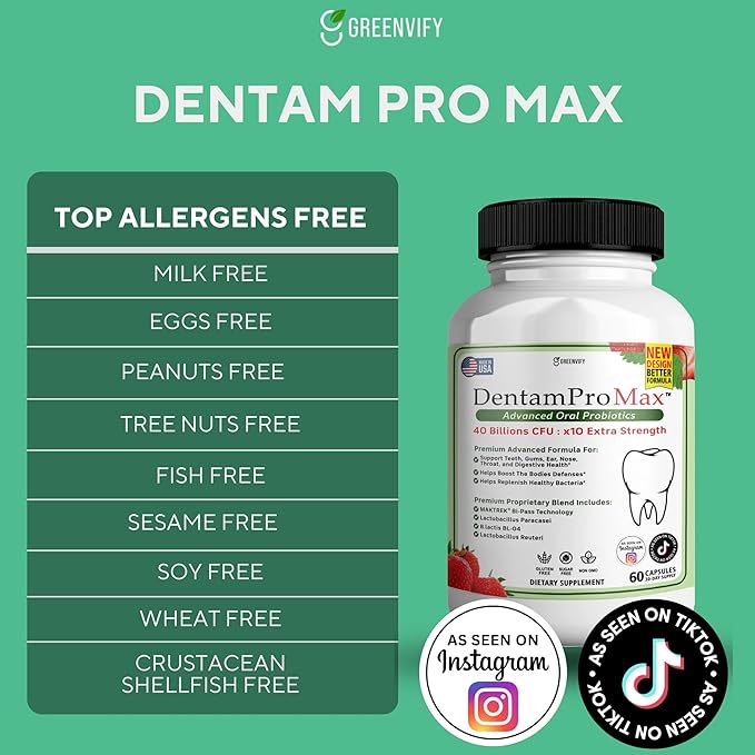 DentamPro Max for Gums and Teeth Health & Fresh Breath - 40 Billion CFU Advanced Oral Probiotics for Mouth Bad Breath, Capsule Supplement (10)