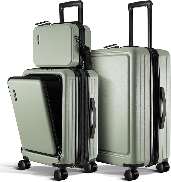 TRAVELARIM Luggage Sets 3 Piece, 20 Inch Carry on Luggage and 24 Inch Suitcases with Wheels Spinner, Durable Hard Shell Suitcase Set, Expandable Travel Suitcase, Sage Green