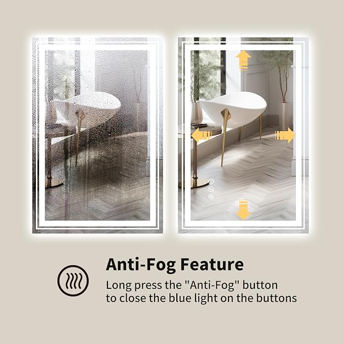 WTTY LED Bathroom Mirror, 24 x 32 with Backlit and Front Light,Stepless Dimmable LED Mirror for Bathroom,Anti-Fog Lighted Bathroom Vanity Mirror Modern for Wall,Memory Function,Shatter-Proof