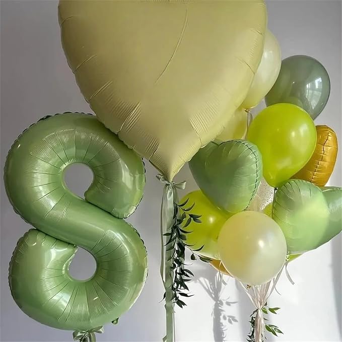 Sage Green Number 40 Birthday Balloons, 40 Inch Large Olive Green Foil Number 4 and 0 Balloons for Women, 40th Birthday Balloons for 40 Year Old Birthday Anniversary Jungle Party Decorations Supplies