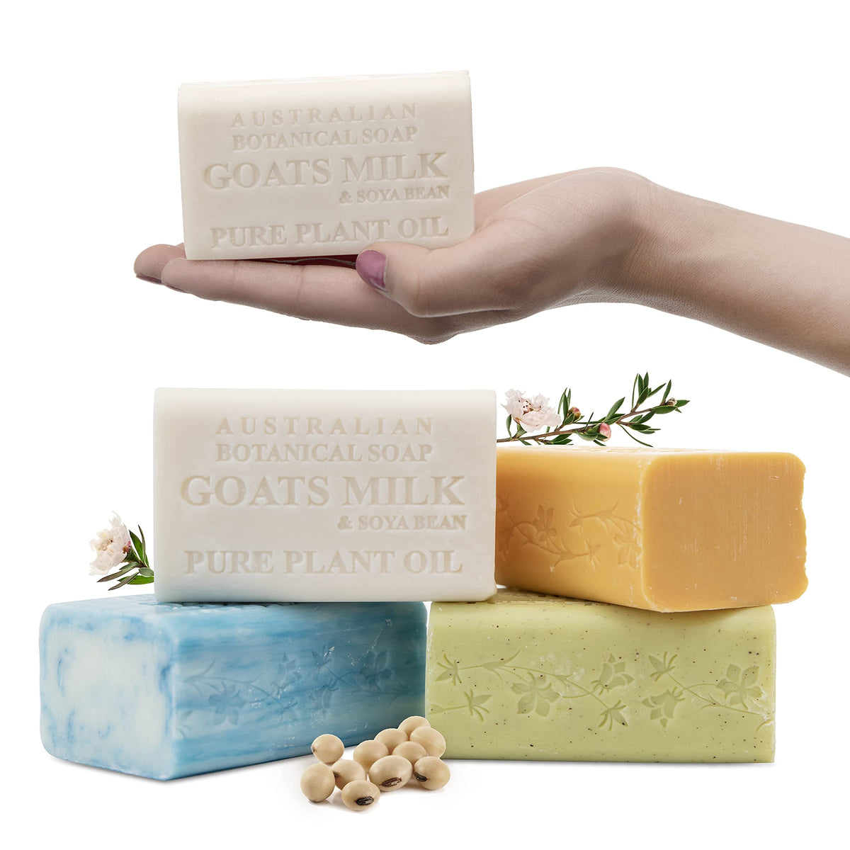 Australian Botanical Goats Milk Soap, Manuka Honey, Lemongrass and Sea Salt 6.6 OZ, Luxury Soap Bars Enriched with Shea Butter, Suitable for all Skin Types, Pack of 4