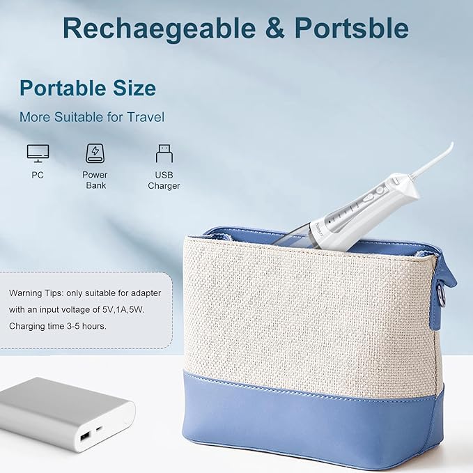 Froomer Cordless Water Flosser – Rechargeable Portable Electric Water Flosser for Teeth, Braces, 5 Modes, IPX7 Waterproof, Travel Friendly, 300ml, White