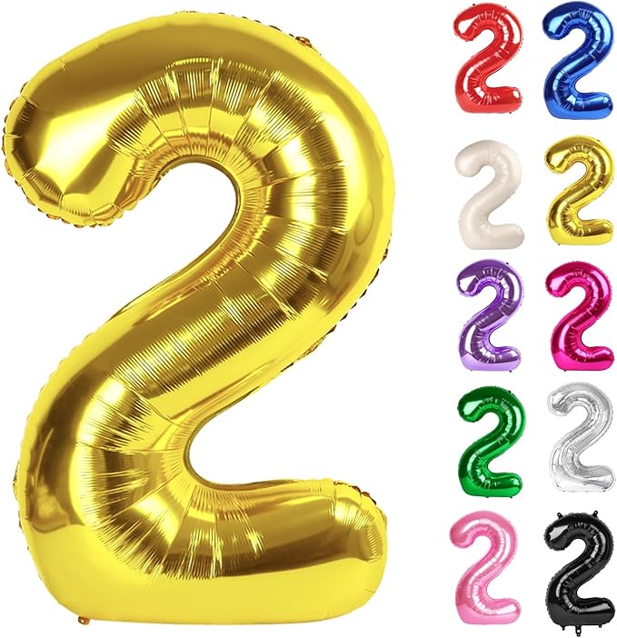 Gold Number 2 Balloon 40 Inch, 2 Balloon Number, 2nd Birthday Decorations for Baby Girls Boys Toddlers