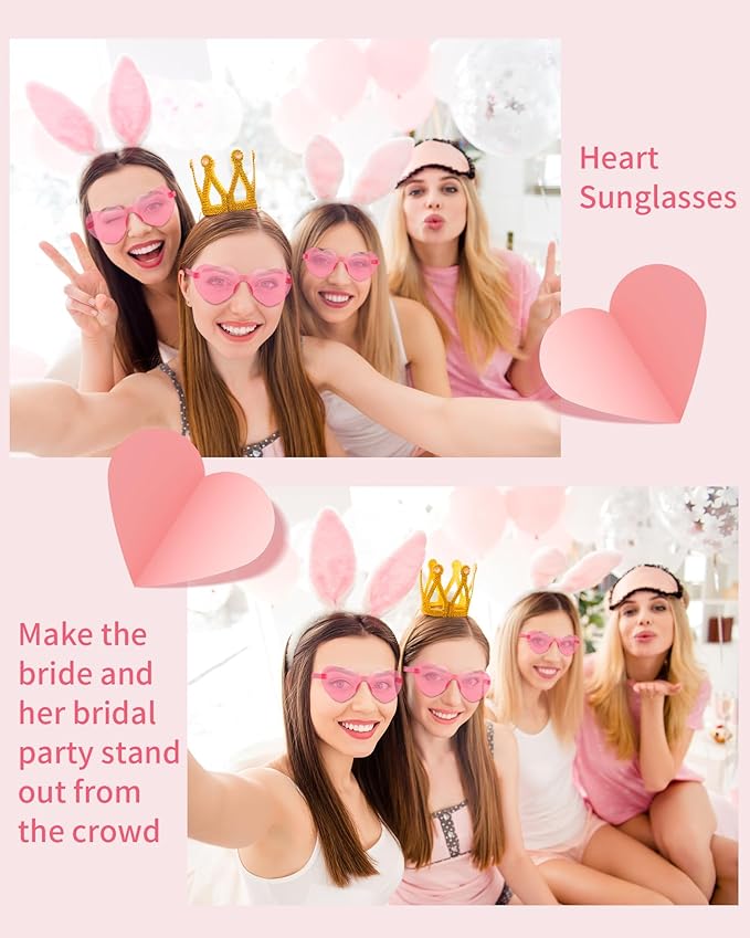 4 Pairs Heart Sunglasses for Women Bulk Transparent Pink Heart Shaped Sunglasses Bachelorette Party Glasses Fun Glasses for Party Favor to Add A Splash of Fun And Style