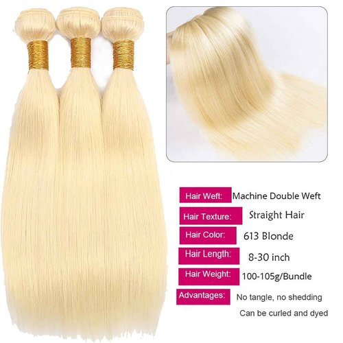 Fabimiya 14 16 18 Inch Bundles Human Hair Blonde 613# Straight Wave Human Hair Bundles Unprocessed Soft Sewn In Hair with Double Weft for Black Women