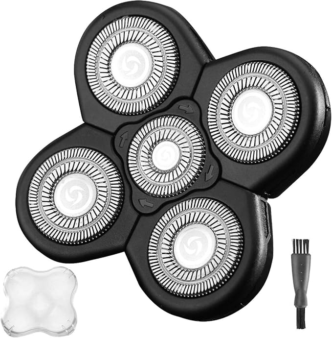 WAHFOX Universal 5 Blades Shaver Head for Head Shaver Replacement Heads 5D Men's Electric Shaver Replacement Heads for Bald Men 5 Heads Razor Blades Wet and Dry with Blade Cover