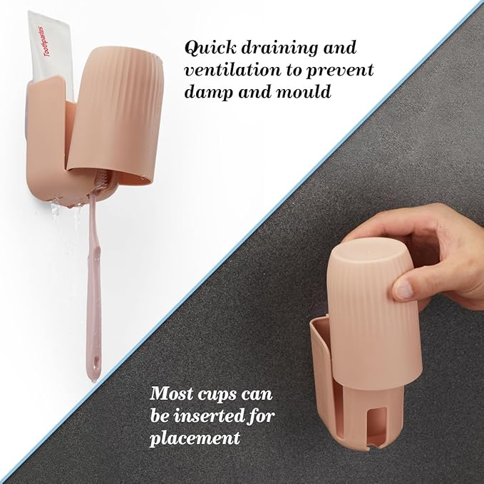 Toothbrush Holders for Bathrooms Toothbrush Holders Wall Mounted BPA-Free Tooth Brush Holder with Toothbrush Cup Drilling-Free (Brown)