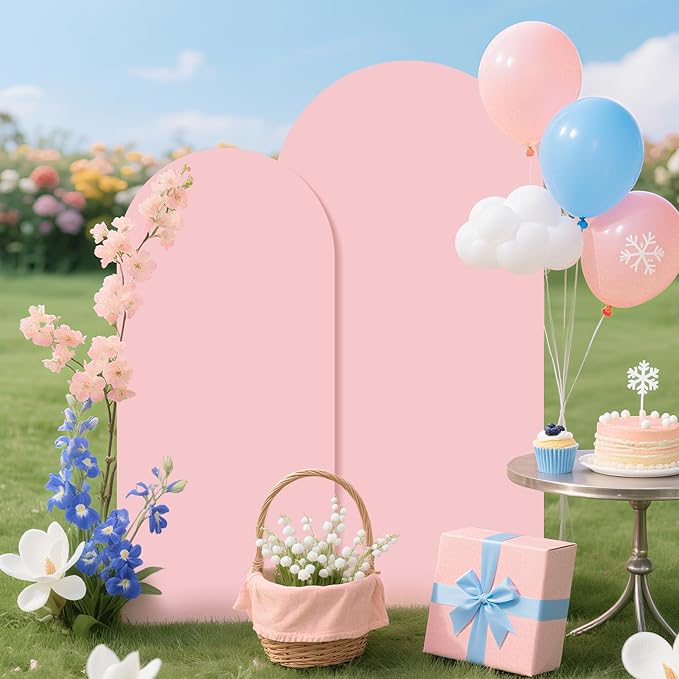 Ledido Wedding Arch Backdrop Cover 6FT 7.2FT Arch Covers 2Set Fitted Stretchy Spandex Round Top Stand Backdrop Cover for Wedding Banquet Ceremony Birthday Party Baby Shower Event Decoration,Pale Pink