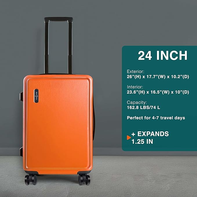 TRAVELARIM 24 Inch Luggage with Spinner Wheels, Hard Shell Suitcase with TSA Locks for Luggage, Travel Large Suitcase, Expandable Hard Shell Suitcases, Orange