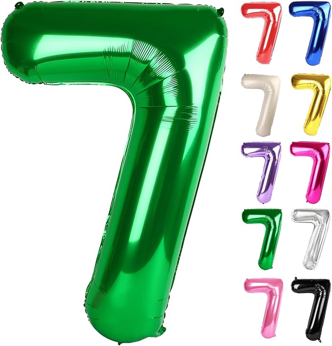 Green Number 7 Balloon 40 Inch, 7 Balloon Number, 7th Birthday Decorations, Green Party Supplies for Boys Girls