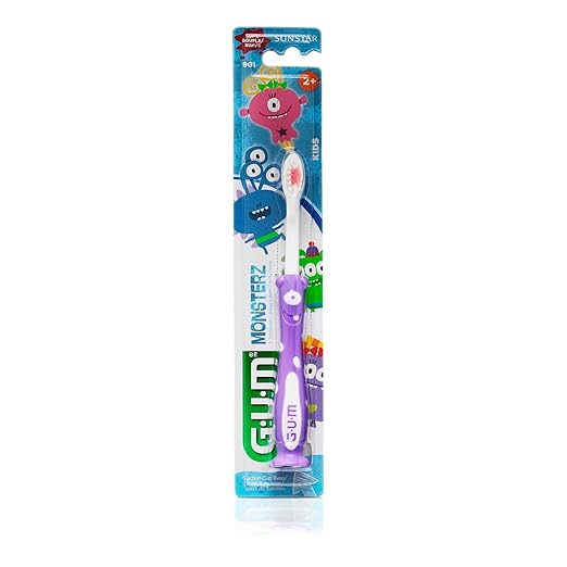 GUM Monsterz Children and Toddler Toothbrush, Soft Bristled Kids’ Toothbrush with Suction Cup, for Ages 2+, 1 Count(Pack of 6)