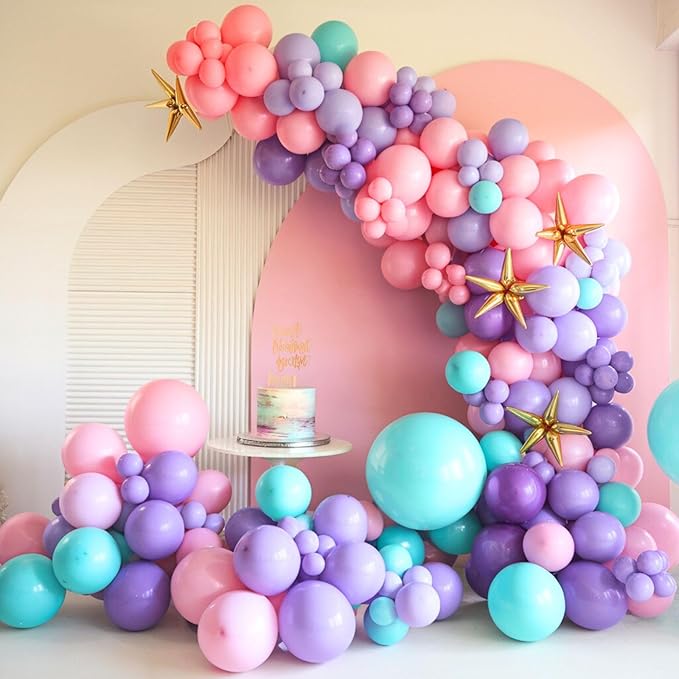 Pink Purple Balloon Arch Kit, Blue Pink Purple Balloon Arch Kit, Hot Pink Teal Balloons Arch, Hot Pink Balloon Garland With Confetti and Foil Balloons for Girls Birthday Party Decorations