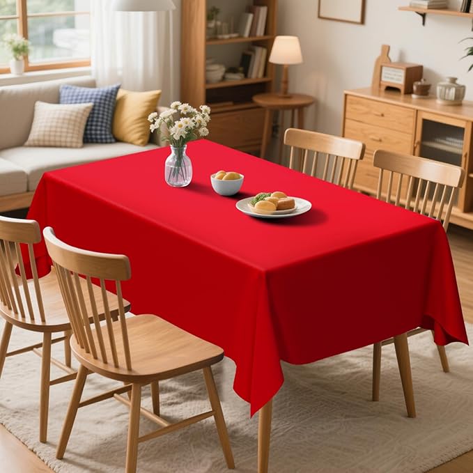 6 Pack Premium Red Plastic Table Cloth -70 X 120 Inch Rectangle Tablecloth, Disposable Tablecloth Plastic Table Cover for Parties (6, Red, 70" X 120" Rectangle)