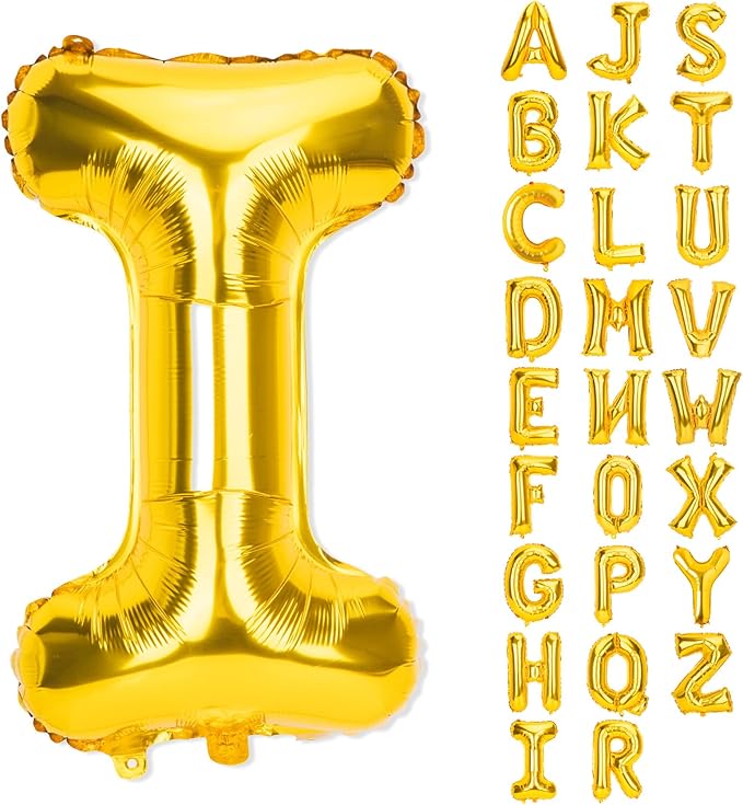 Gold Letter Balloons 40 Inch I Balloon Letters I Alphabet Name Balloons Giant Letters With Straw Big Balloons Foil Gold Balloons For Birthday Party Decorations Wedding Thanksgiving Christmas Balloons