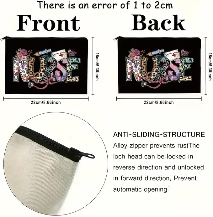 GRITOSE Nurse Makeup Bags Nurse Gift Nurse Accessories Toiletry Bag for Birthday Gift Friend Student Nurse Cosmetic Bags With Zipper, Black Small Cosmetic Travel Pouch