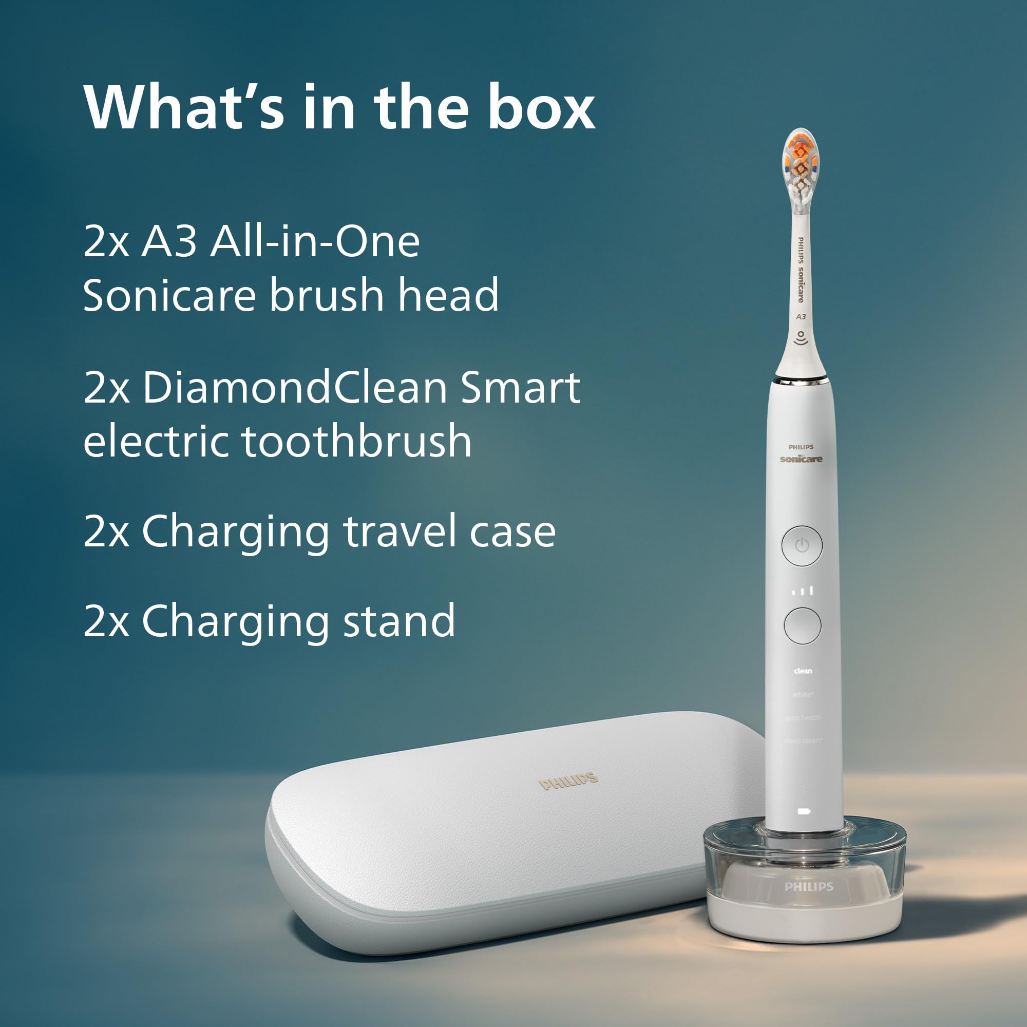 Philips Sonicare DiamondClean 9000 Electric Toothbrush - Sonic Toothbrush with App, Pressure Sensor, 12 Brushing Settings, Replacement Reminder, Charging Travel Case, White & Pink, 2-Pack, HX9912/72