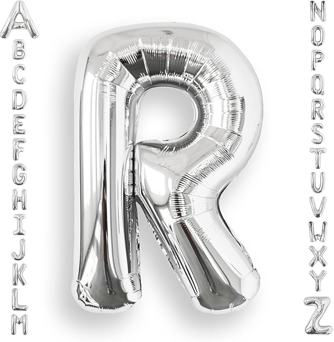 AULE 40 Inch Big Letter Balloon Silver R Large Foil Helium Alphabet Balloons A-Z for Birthday Anniversary Graduation New Year Party Decoration Supplies