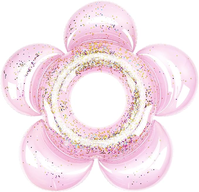 HeySplash Pool Floats for Adults, Large Floats Inflatable Floatie Loungers with Glitter, Swim Tube River Lake Wedding Bride Engagement Party Decor Toy Raft, Flower Bachelorette Fun Decor, Light Pink