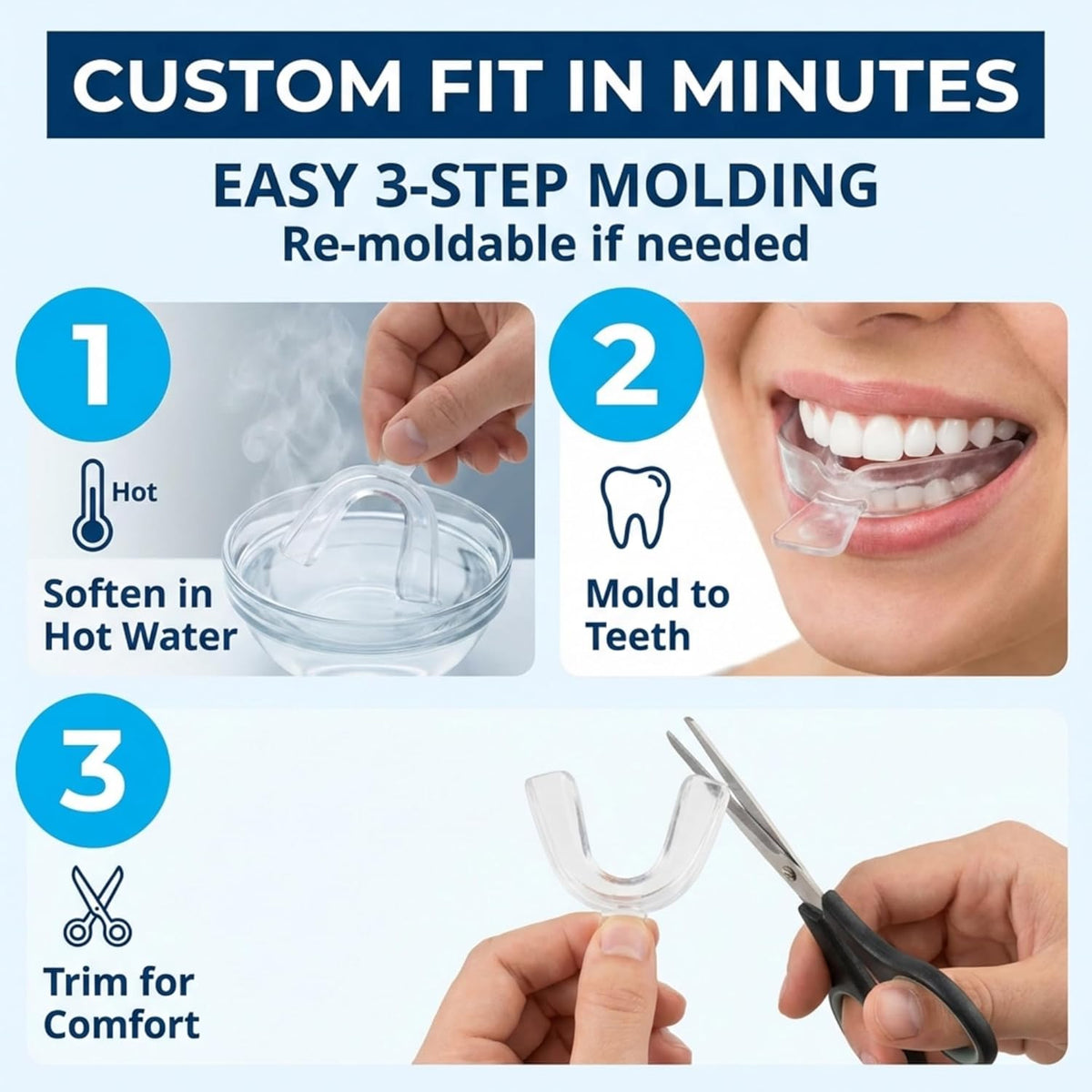 Teeth Whitening Trays Moldable 4-Pc Bleaching Trays for Teeth Whitening with 2 Slim Retainer Cases - Comfortable, Thin Design for Tooth Bleach, Compatible with Opalescence Gel Not Included