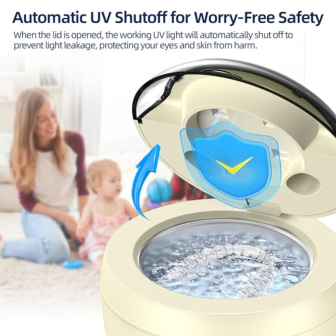 Ultrasonic Retainer Cleaner, Retainer Cleaner Machine for Dentures, Mouth Guards, Braces, Toothbrush Heads, Jewelry with 200ML Capacity, 45kHz Retainer Cleaning, 4 Modes for Appliances (Light Yellow)