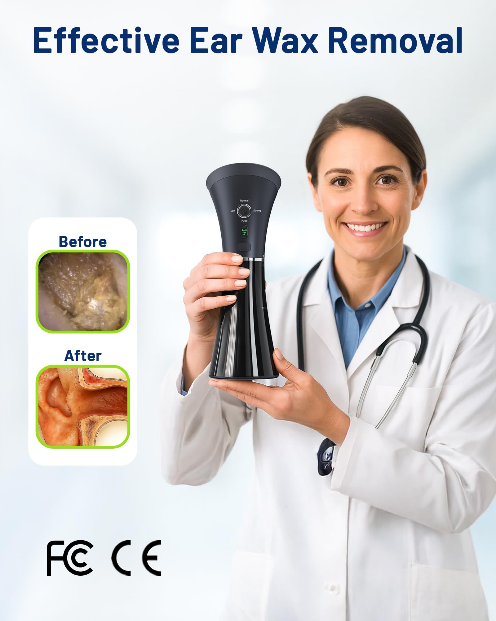 KAUGIC Upgraded Ear Wax Removal with One-Piece Waste Tank, Safe Cleaner with Water Temperature Sensor, Effective Ear Irrigation Kit, IPX7, FSA-HSA-Eligible, Black