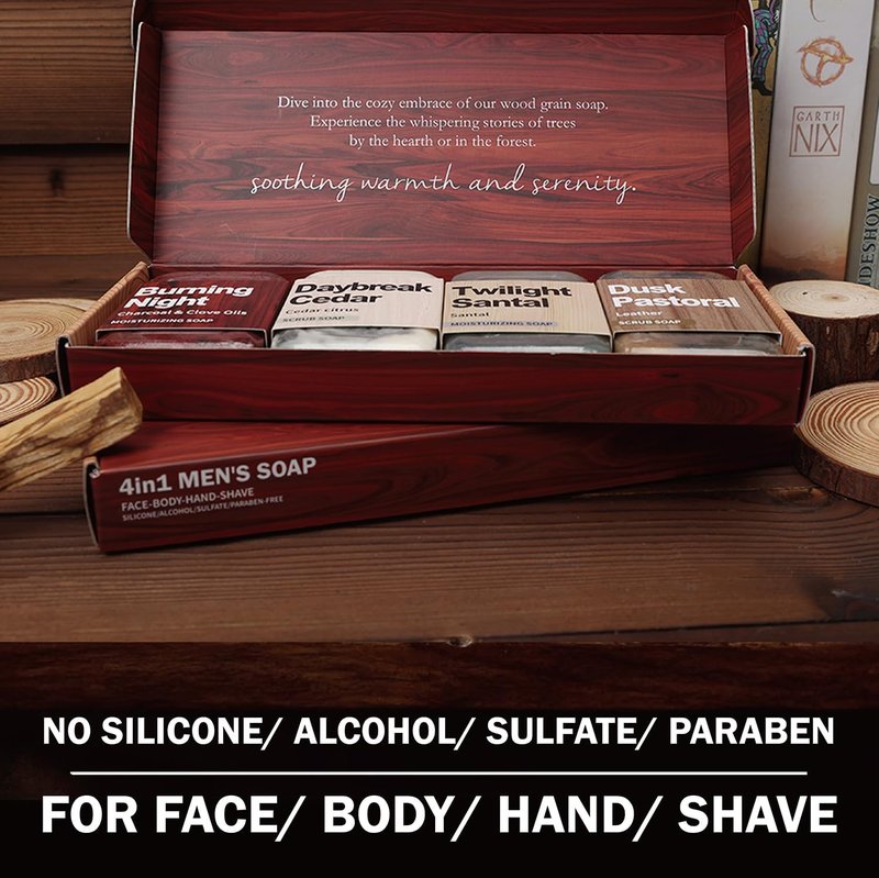 Rinse & Robust Bar Soap for Men - 4Pcs Exfoliating & Moisturizing 4-in-1 Cleansing Bar Set for Face, Body, Hands & Shave | All Skin Types | Luxury Fathers Day Gift Set(4 x 5.3 oz)