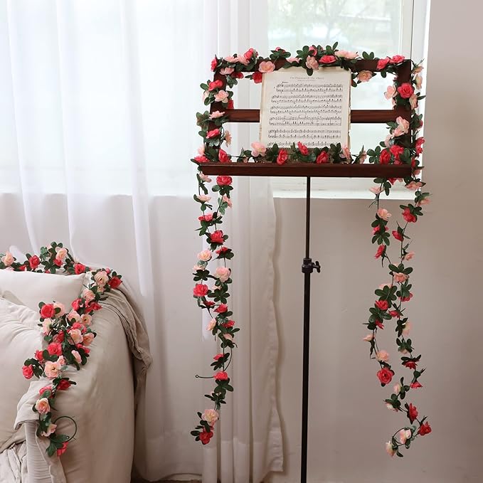 MARTINE MALL Flower Garland Rose Vines, 8 Strands 66Ft Flowers Vines for Bedroom, Rose Flower Garland Decoration, Rose Floral Garland for Room Table Birthday Wedding Party Garden Wall Decor