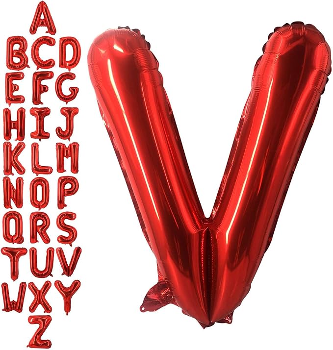 40 Inch Red Letter V Balloons, DIY Phrase Foil Alphabet Letter V Balloons DIY Word V Banner for Birthday Anniversary Celebration Graduation Party Supplies Decoration