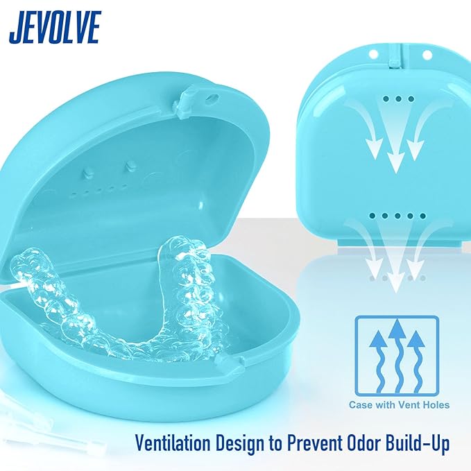 10 PCs Dental Grade Trapezoid Denture Bath Case by JEVOLVE | Retainer Case Tooth Case Denture Box Denture Storage Boxes | Denture Cleaner Cup Travel Portable Denture Box for Home Office (Blue)