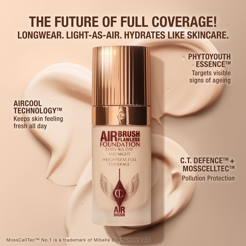 Charlotte Tilbury Airbrush Flawless Matte Foundation - Full Coverage Liquid Makeup with a Natural-Matte Finish - Smoothes & Blurs Pores - Waterproof & Transfer Resistant - 5 Warm