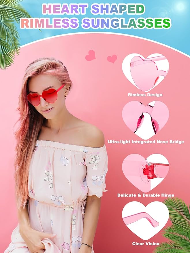 12 Pairs Heart Shaped Sunglasses for Women Colorful Glasses Fun Trendy Transparent Heart Sunglasses Party Favor