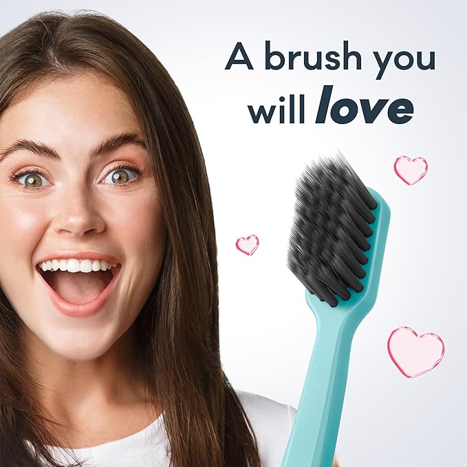 Grin Charcoal-Infused 100% Recycled Toothbrush, Soft, 4 Count (Pack of 2), Summer Beach, Suitable for Sensitive Teeth and Gums
