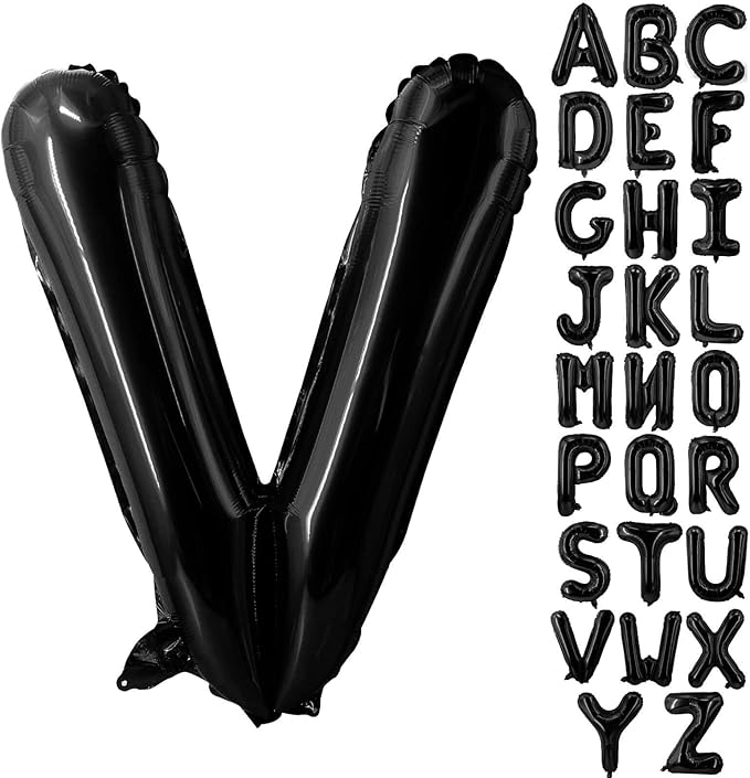 Lovoir 40 Inch Large Black Letter V Balloons Big Size Jumbo Mylar Foil Helium Balloon for Birthday Party Celebration Decorations Alphabet Black V